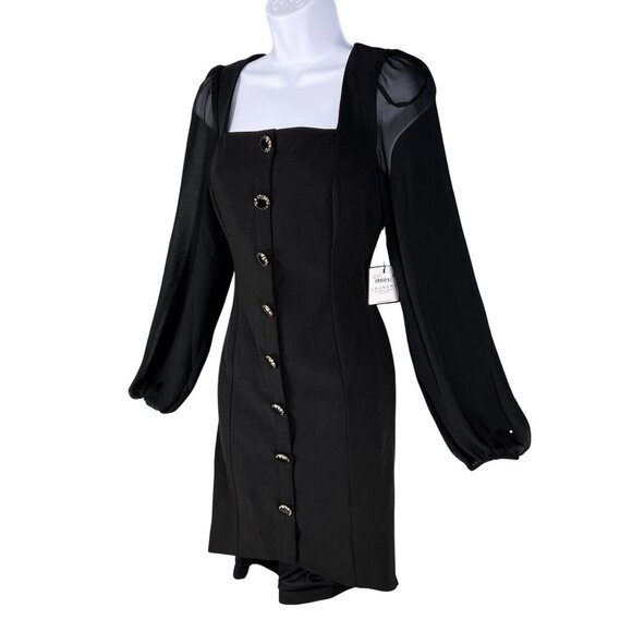 Shelli Segal Laundry Womens 6 NWT Black Dress Sheer Sleeves Deco Button Cocktail - Picture 5 of 16